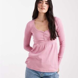 Hollister Pink Long Sleeve Women's Babydoll Top